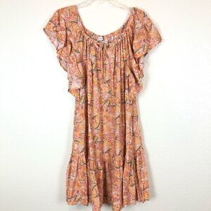 Rachel Zoe Orange Floral Ruffle Babydoll Mini Dress size Small